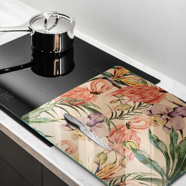 Kalené sklo za sporák Ilustrácie plameniakov