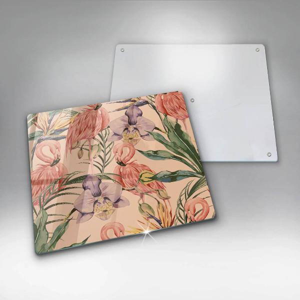 Kalené sklo za sporák Ilustrácie plameniakov