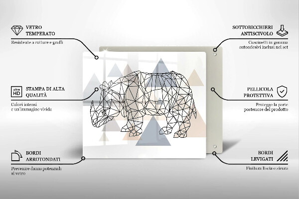Sklo za varnú dosku Line art nosorožca