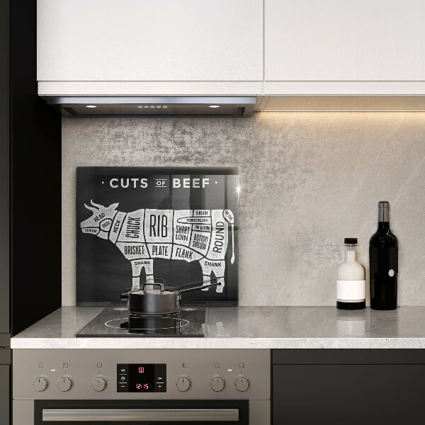 Kalené sklo za sporák Kravské mäso hovädzie mäso