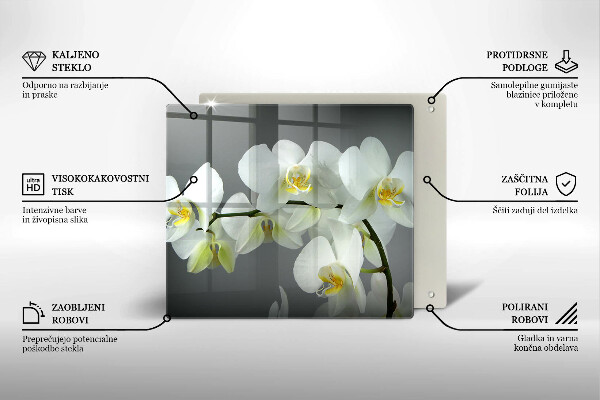 Sklo za varnú dosku Biele kvety orchideí