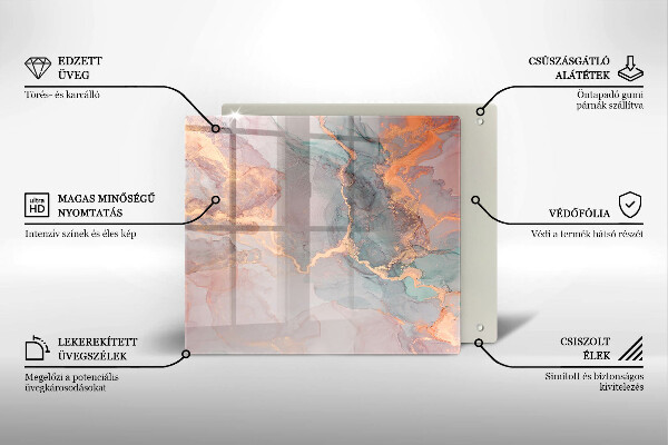 Kalené sklo za sporák Mramor so zlatom