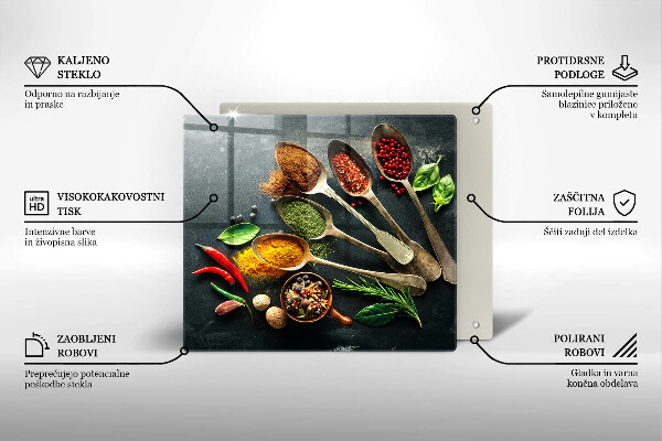 Kalené sklo za sporák Kuchynské lyžice korenia