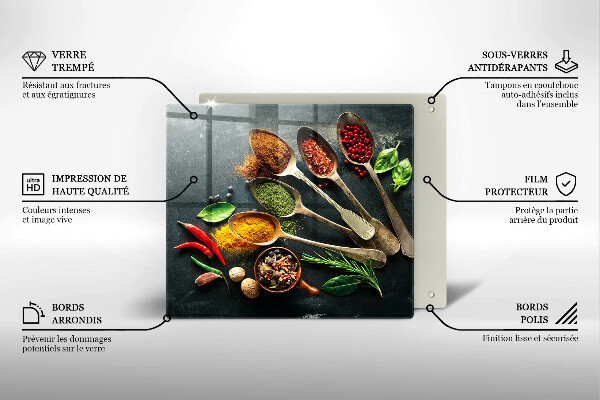 Kalené sklo za sporák Kuchynské lyžice korenia