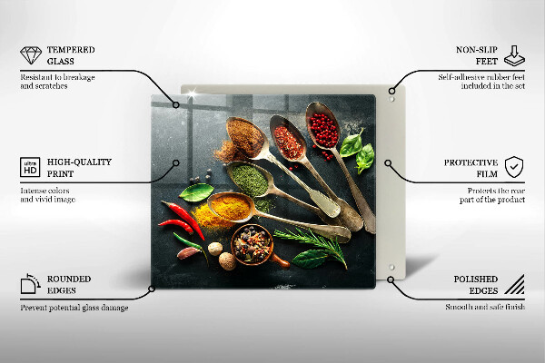 Kalené sklo za sporák Kuchynské lyžice korenia