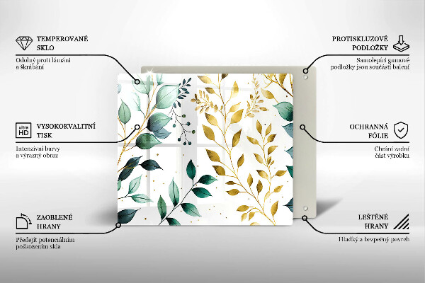 Krycia doska na sporák Zelené a zlaté listy