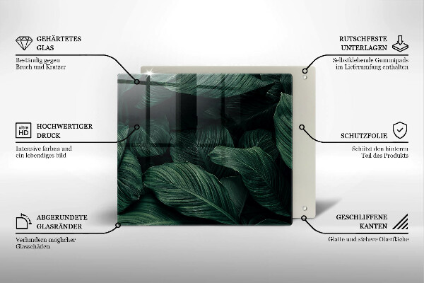 Kalené sklo za sporák Tmavé listy