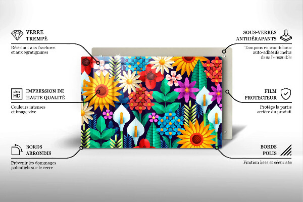 Sklo za varnú dosku Kvety lúka ilustrácie