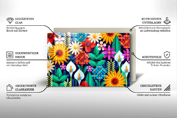 Sklo za varnú dosku Kvety lúka ilustrácie