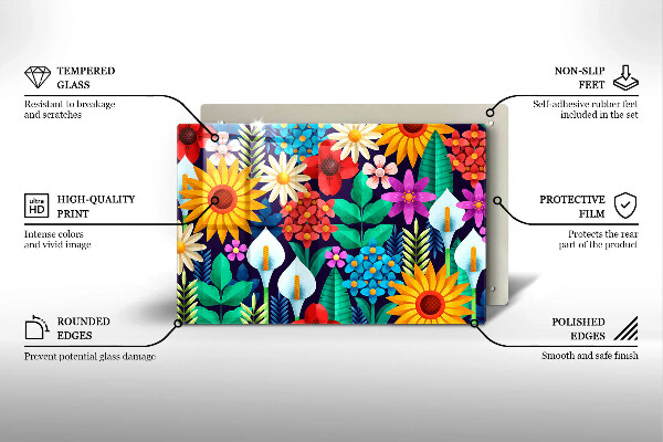 Sklo za varnú dosku Kvety lúka ilustrácie