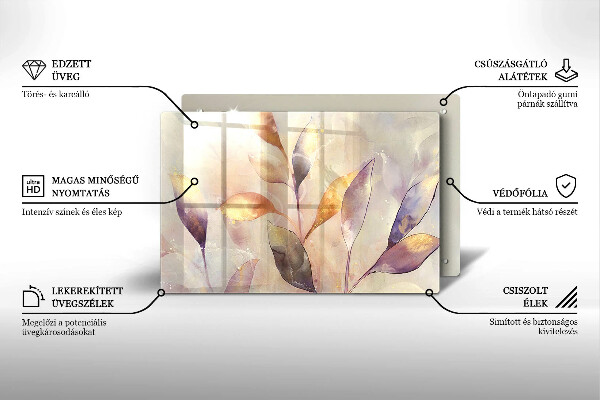 Kalené sklo za sporák Maľované boho listy