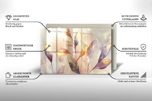 Kalené sklo za sporák Maľované boho listy