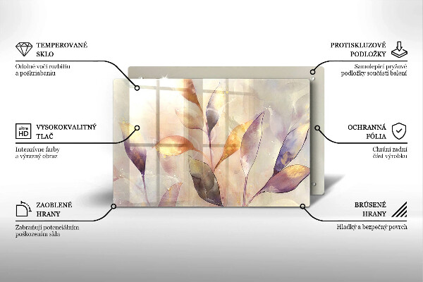 Kalené sklo za sporák Maľované boho listy