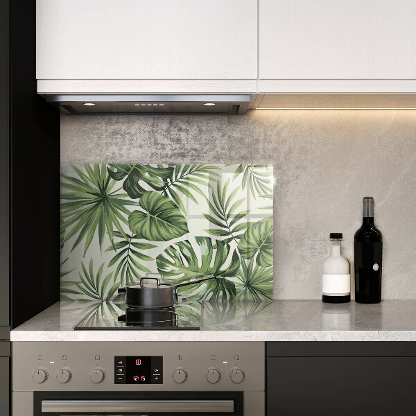 Kalené sklo za sporák Ilustrácia listov Monstera