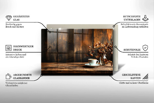 Krycia doska na sporák Šálka na kávu a drevo