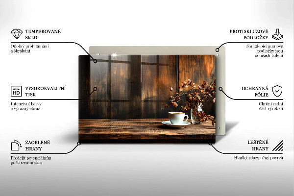 Krycia doska na sporák Šálka na kávu a drevo