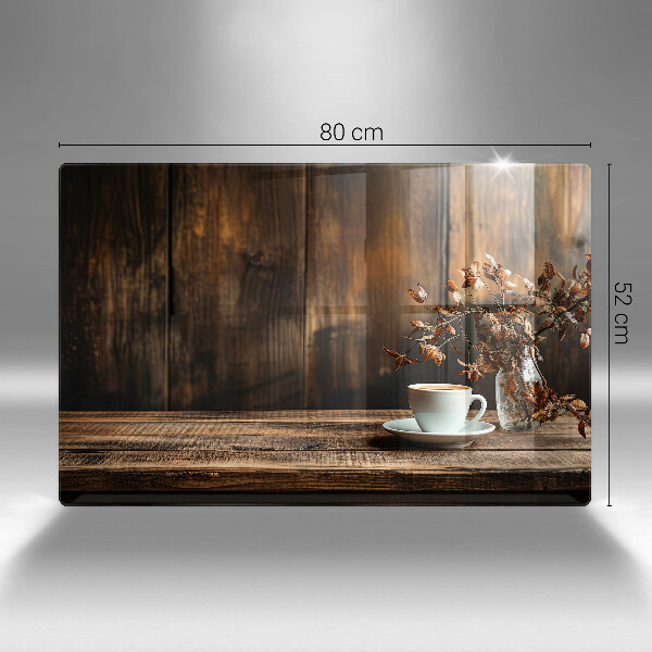 Krycia doska na sporák Šálka na kávu a drevo