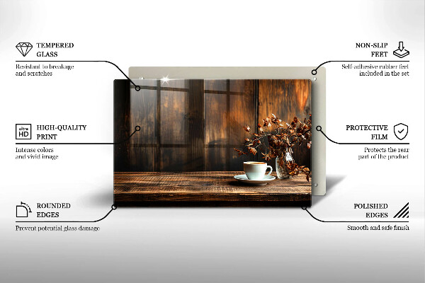 Krycia doska na sporák Šálka na kávu a drevo