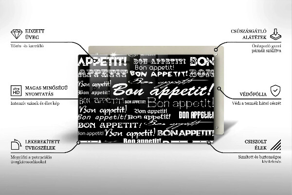 Sklo za varnú dosku Kuchynské titulky Bon appetit