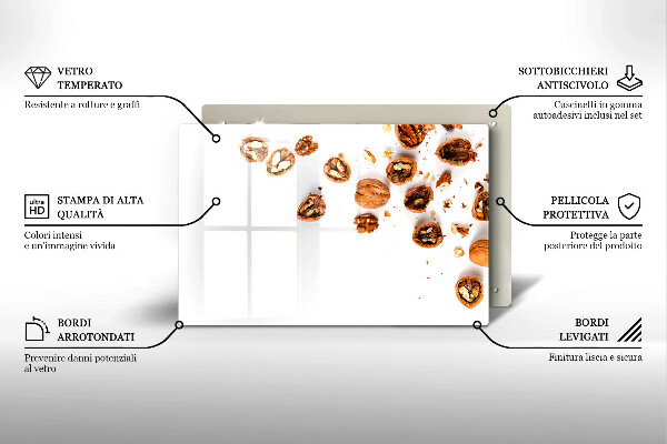 Tvrdené sklo za varnú dosku Orechy na bielom pozadí