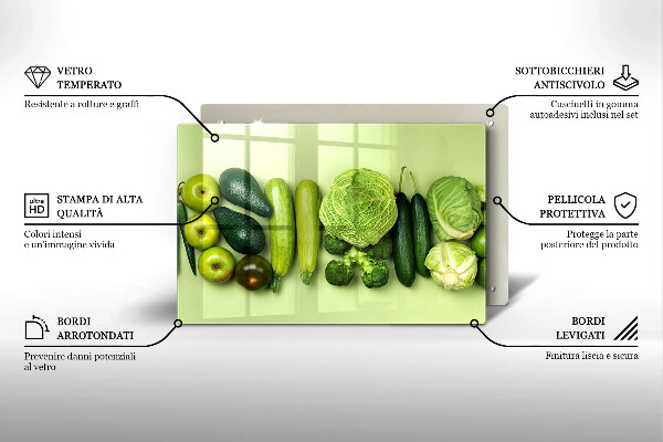 Tvrdené sklo za varnú dosku Zelené ovocie a zelenina