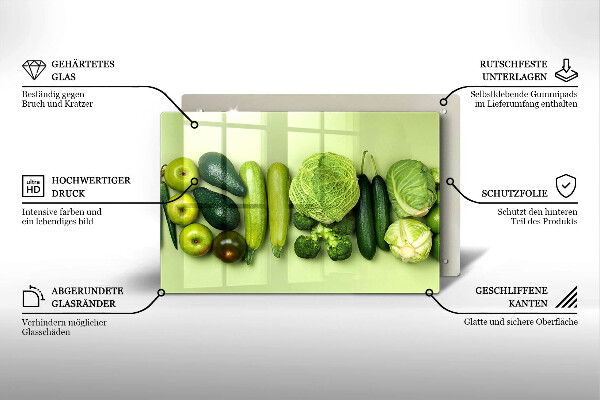 Tvrdené sklo za varnú dosku Zelené ovocie a zelenina