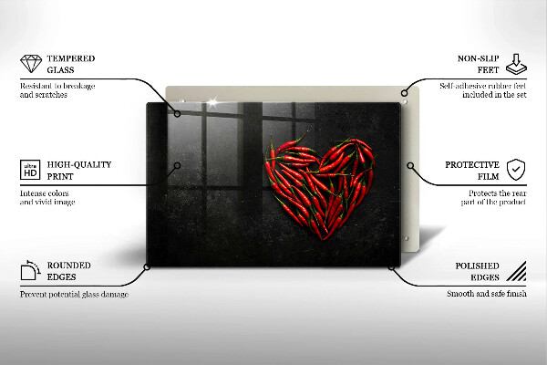 Kalené sklo za sporák Srdce z chilli papričky