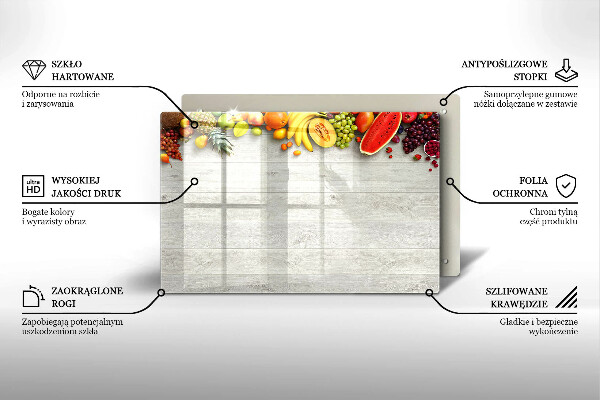 Kalené sklo za sporák Ovocie na obaloch