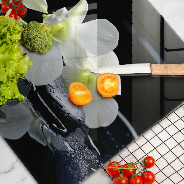 Sklo za varnú dosku Biele kvety v zenovej vode