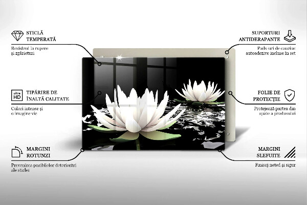 Sklo za varnú dosku Biele ľalie na vode