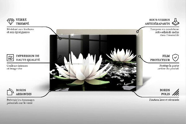 Sklo za varnú dosku Biele ľalie na vode