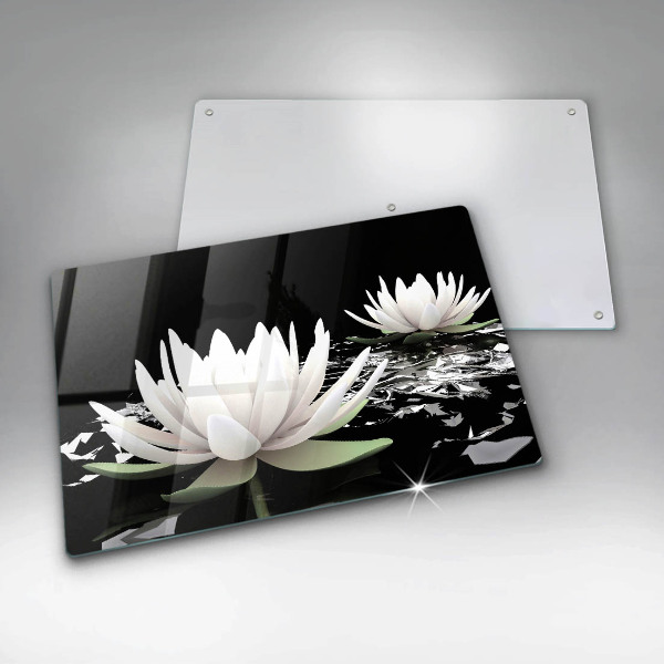 Sklo za varnú dosku Biele ľalie na vode