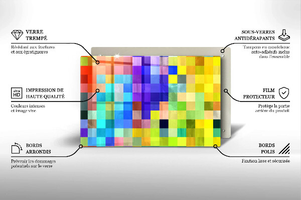 Sklo za varnú dosku Farebné pixelové štvorce
