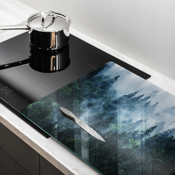 Kalené sklo za sporák Lesné stromy a hmla