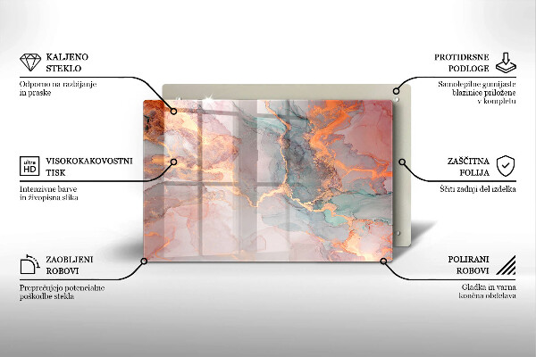 Kalené sklo za sporák Mramor so zlatom