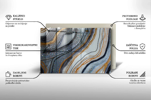 Kalené sklo za sporák skala so zlatom