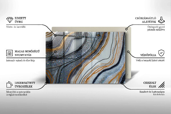 Kalené sklo za sporák skala so zlatom