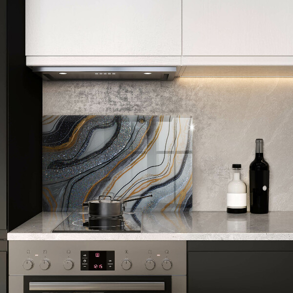 Kalené sklo za sporák skala so zlatom