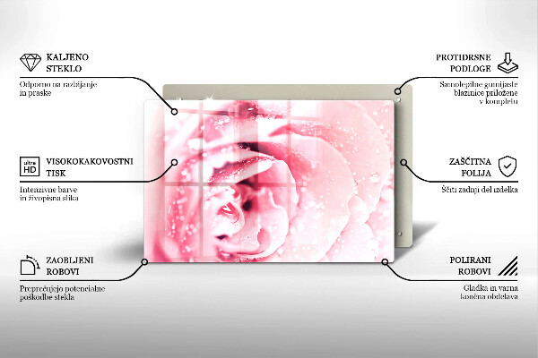 Kalené sklo za sporák Kvapky rosy a kvet ruže