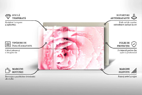 Kalené sklo za sporák Kvapky rosy a kvet ruže