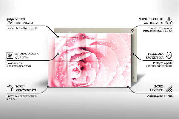 Kalené sklo za sporák Kvapky rosy a kvet ruže