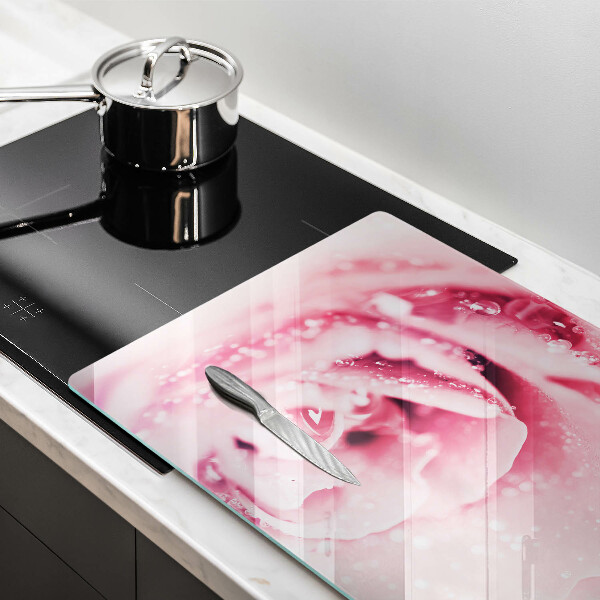 Kalené sklo za sporák Kvapky rosy a kvet ruže