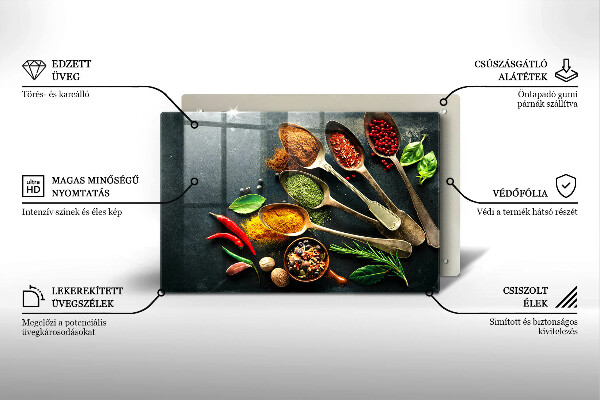 Kalené sklo za sporák Kuchynské lyžice korenia