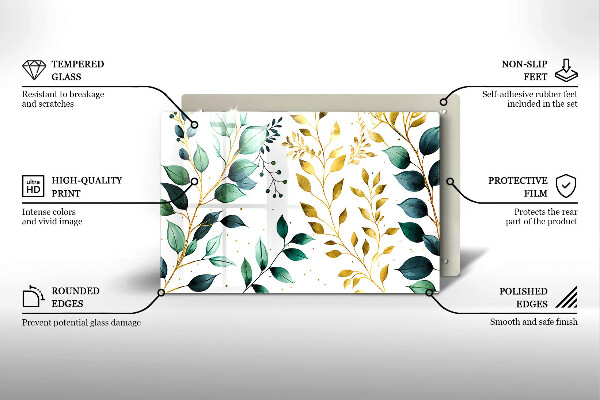 Krycia doska na sporák Zelené a zlaté listy