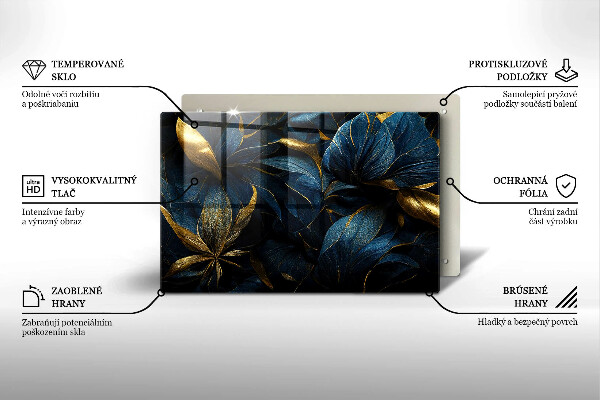 Sklo za varnú dosku Ozdobné listy so zlatom