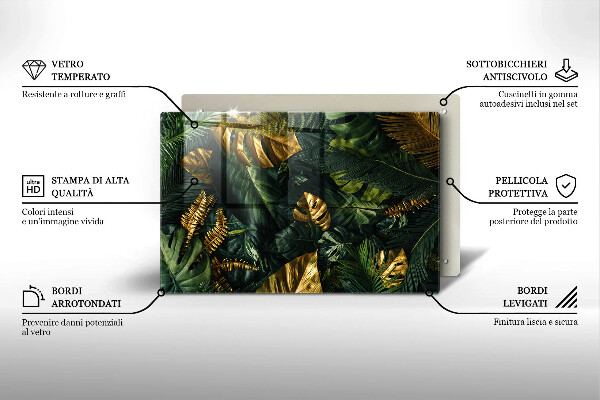 Kalené sklo za sporák Zlaté listy monstera