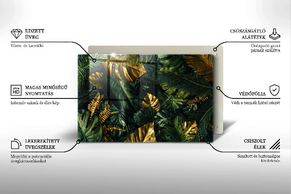 Kalené sklo za sporák Zlaté listy monstera