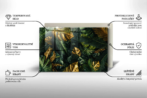 Kalené sklo za sporák Zlaté listy monstera