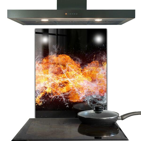 Sklenený obklad do kuchyne Boj živlov ohnivá voda