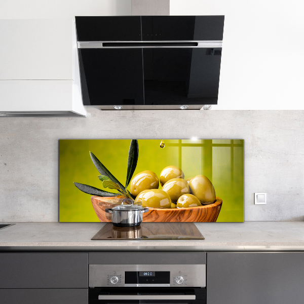 Sklenený obklad do kuchyne Zelené čerstvé olivy